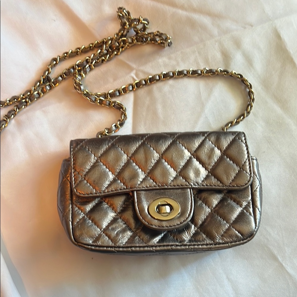 Zenith Gray Genuine leather Mini Quilted Handbag with Chain Strap